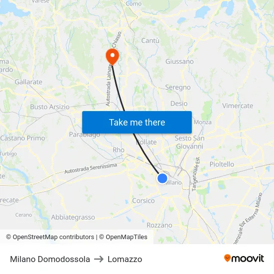 Milano Domodossola to Lomazzo map
