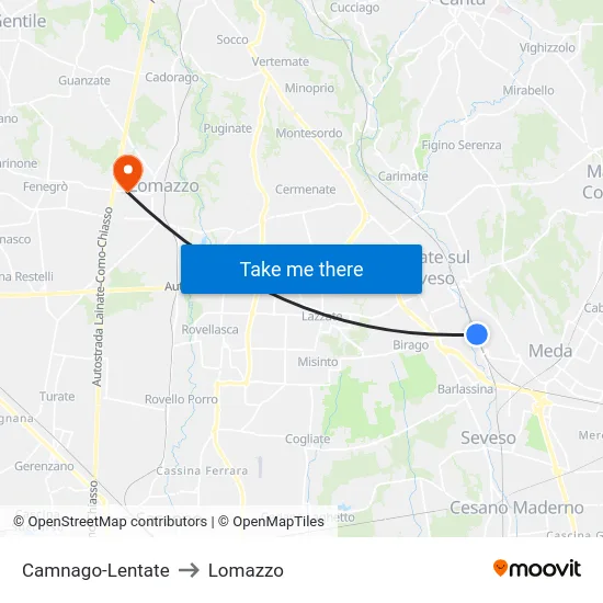 Camnago-Lentate to Lomazzo map