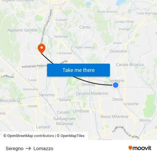 Seregno to Lomazzo map