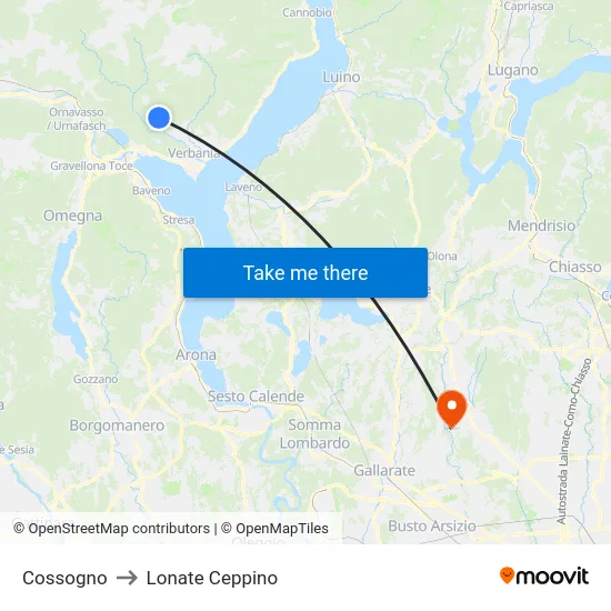 Cossogno to Lonate Ceppino map