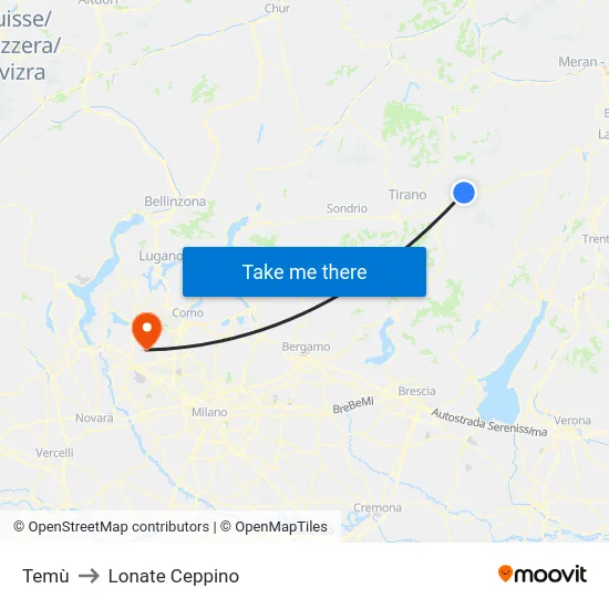 Temù to Lonate Ceppino map