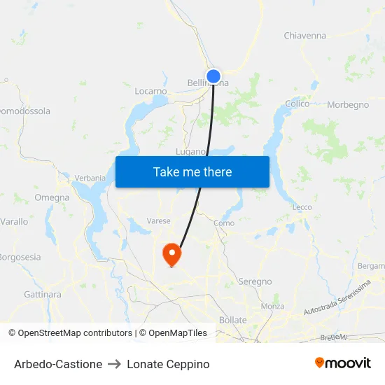 Arbedo-Castione to Lonate Ceppino map