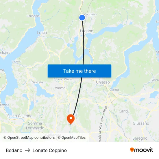 Bedano to Lonate Ceppino map