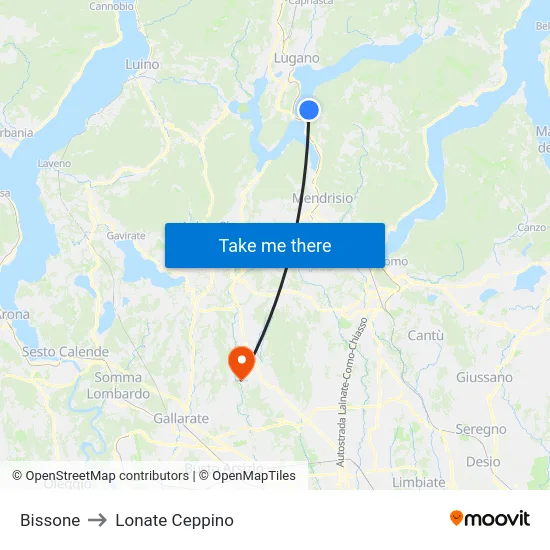 Bissone to Lonate Ceppino map