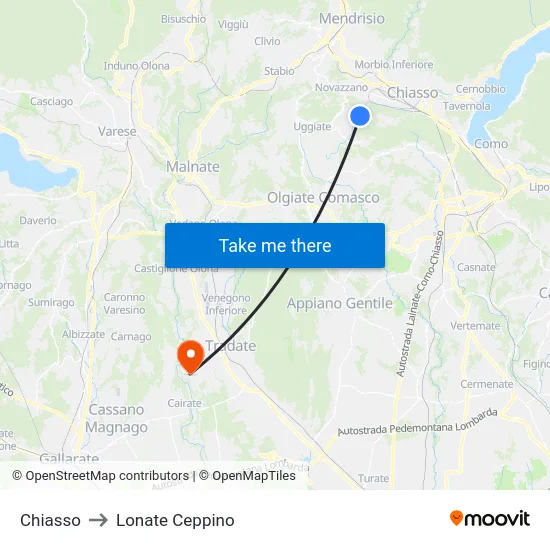 Chiasso to Lonate Ceppino map