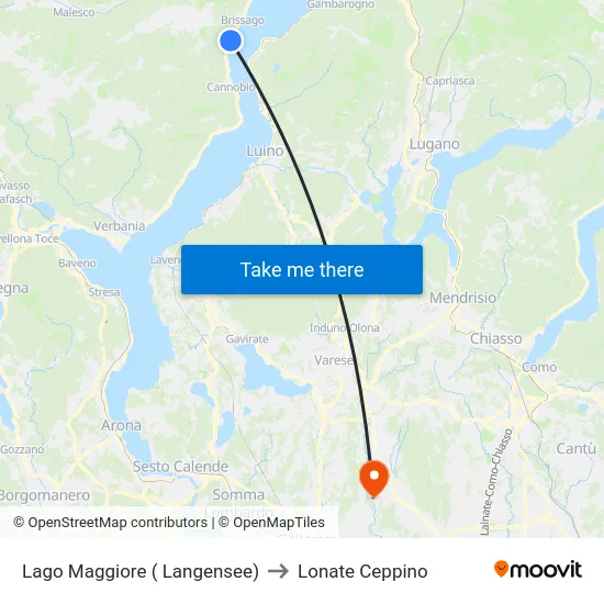 Lago Maggiore ( Langensee) to Lonate Ceppino map