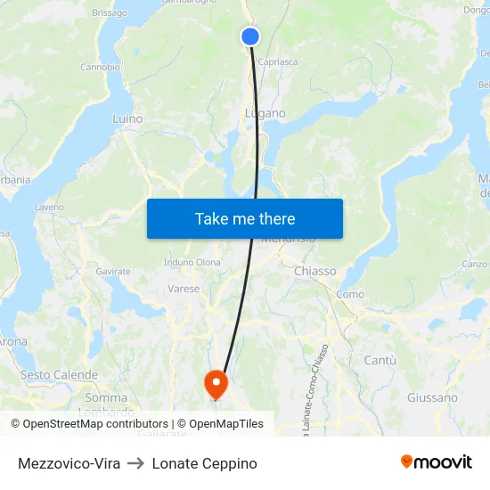 Mezzovico-Vira to Lonate Ceppino map