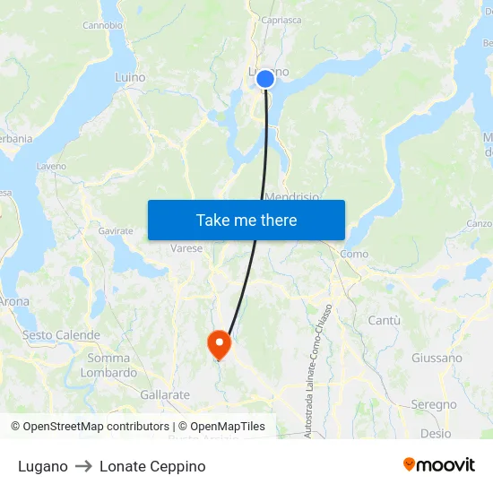 Lugano to Lonate Ceppino map