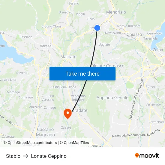 Stabio to Lonate Ceppino map