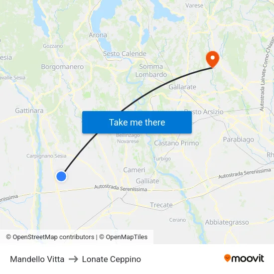 Mandello Vitta to Lonate Ceppino map