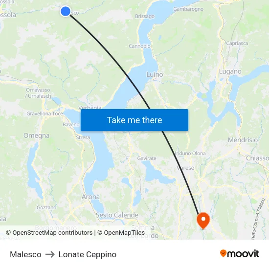 Malesco to Lonate Ceppino map
