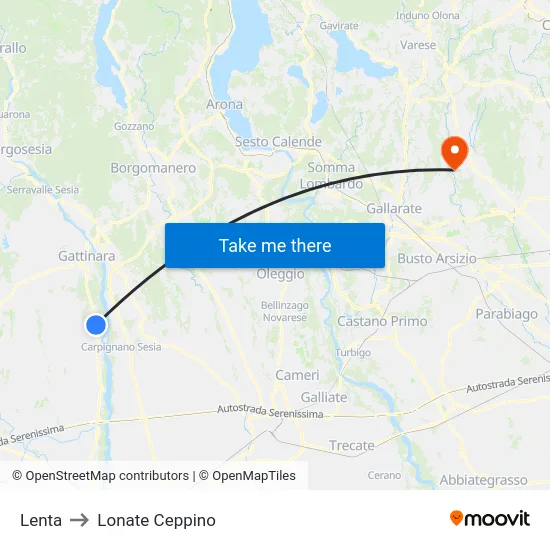 Lenta to Lonate Ceppino map