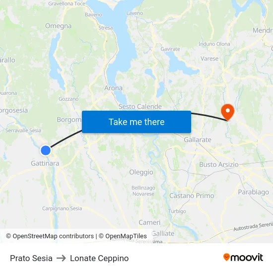 Prato Sesia to Lonate Ceppino map