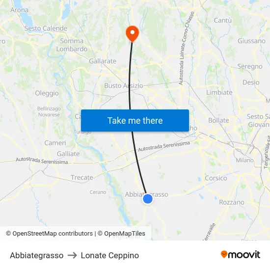 Abbiategrasso to Lonate Ceppino map