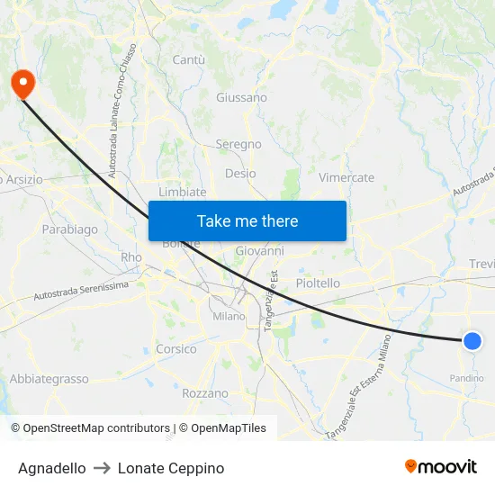 Agnadello to Lonate Ceppino map