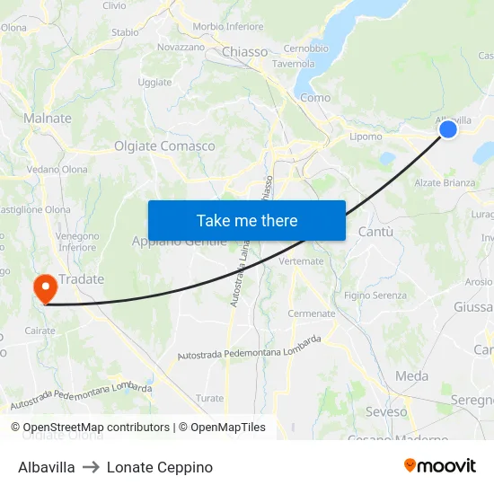 Albavilla to Lonate Ceppino map