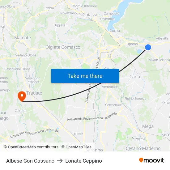 Albese Con Cassano to Lonate Ceppino map