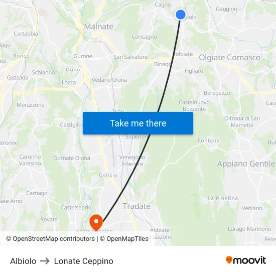 Albiolo to Lonate Ceppino map