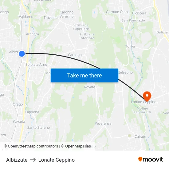 Albizzate to Lonate Ceppino map