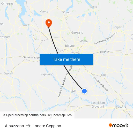 Albuzzano to Lonate Ceppino map