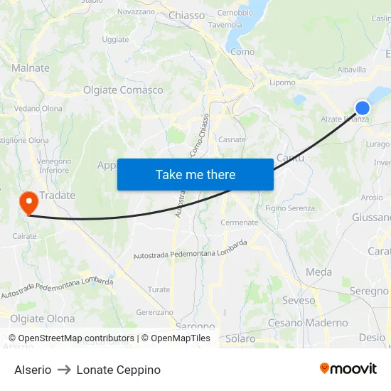 Alserio to Lonate Ceppino map