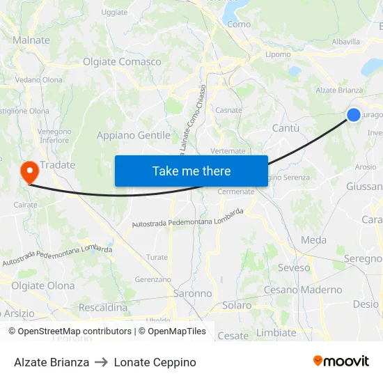 Alzate Brianza to Lonate Ceppino map
