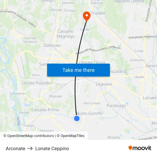 Arconate to Lonate Ceppino map
