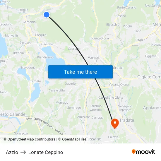 Azzio to Lonate Ceppino map