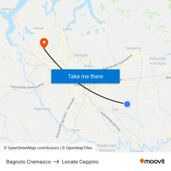 Bagnolo Cremasco to Lonate Ceppino map