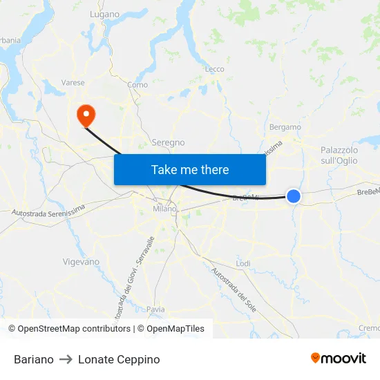 Bariano to Lonate Ceppino map