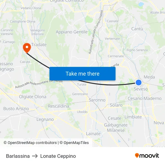 Barlassina to Lonate Ceppino map