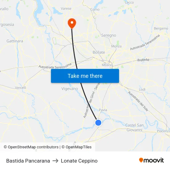 Bastida Pancarana to Lonate Ceppino map