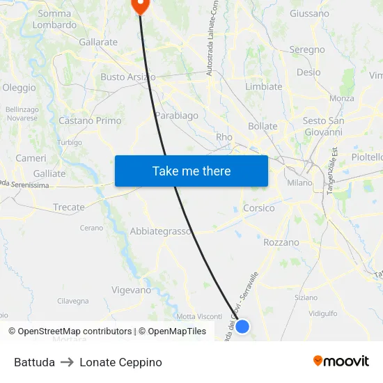 Battuda to Lonate Ceppino map
