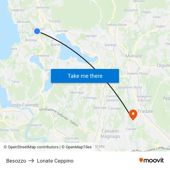 Besozzo to Lonate Ceppino map