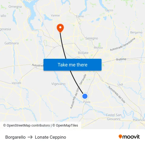 Borgarello to Lonate Ceppino map