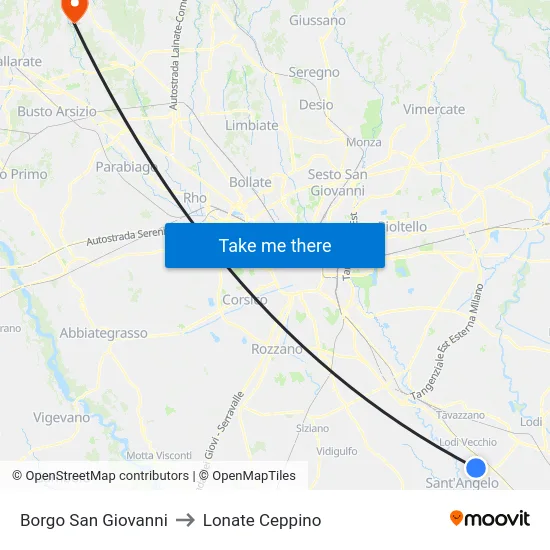 Borgo San Giovanni to Lonate Ceppino map