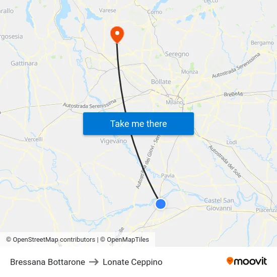 Bressana Bottarone to Lonate Ceppino map