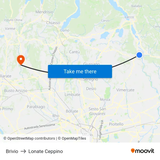 Brivio to Lonate Ceppino map