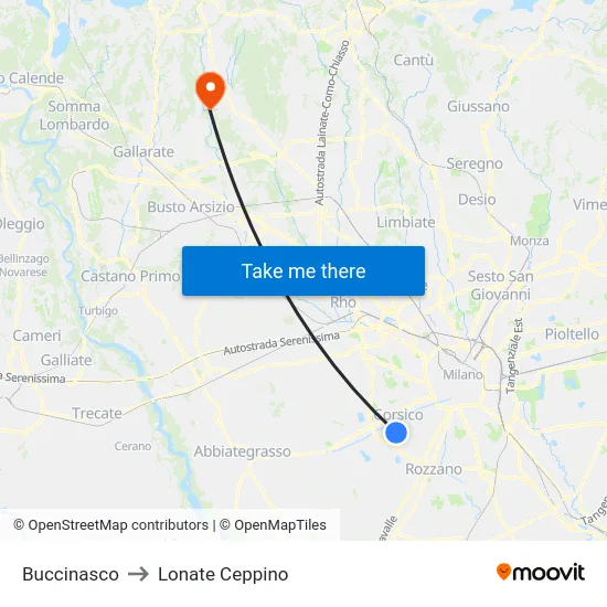 Buccinasco to Lonate Ceppino map
