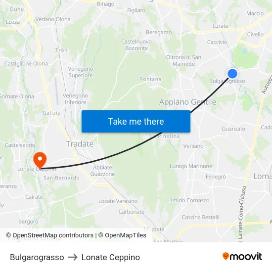 Bulgarograsso to Lonate Ceppino map