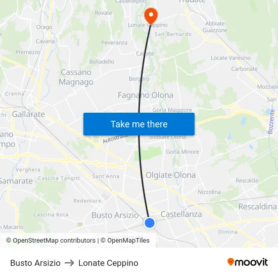 Busto Arsizio to Lonate Ceppino map