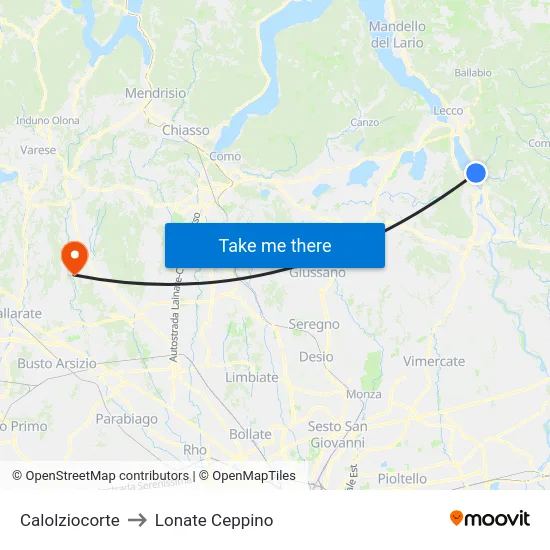 Calolziocorte to Lonate Ceppino map