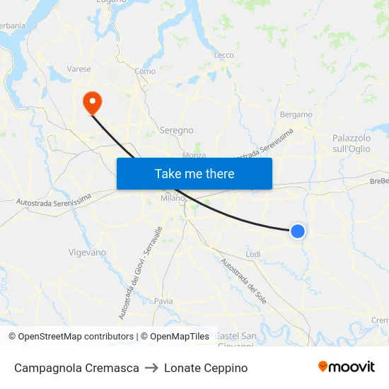 Campagnola Cremasca to Lonate Ceppino map