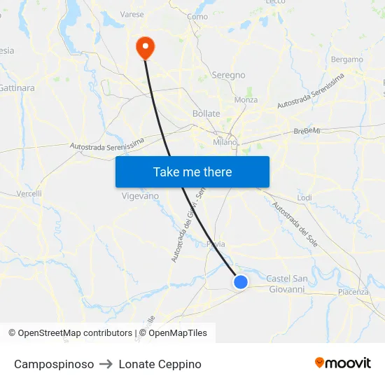 Campospinoso to Lonate Ceppino map