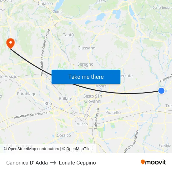Canonica D' Adda to Lonate Ceppino map