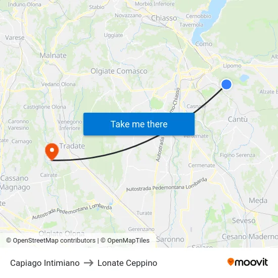 Capiago Intimiano to Lonate Ceppino map