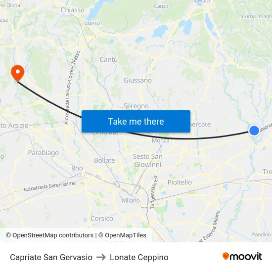 Capriate San Gervasio to Lonate Ceppino map