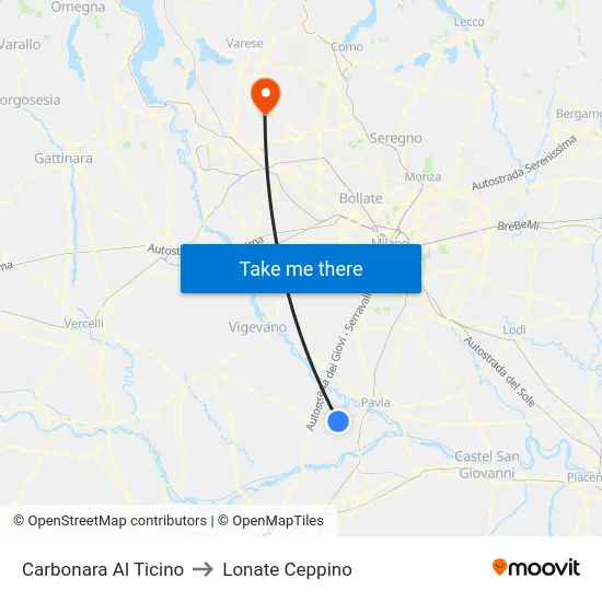 Carbonara Al Ticino to Lonate Ceppino map
