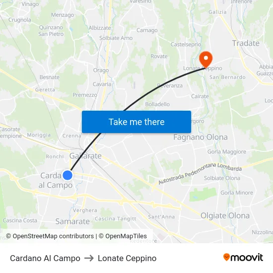 Cardano Al Campo to Lonate Ceppino map