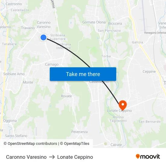 Caronno Varesino to Lonate Ceppino map